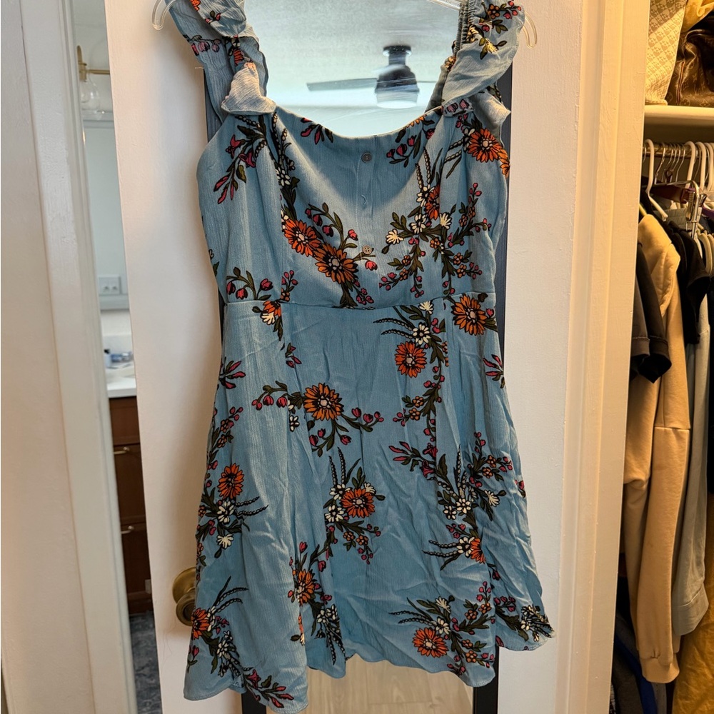 Lulu’s Blue Floral Sundress with Orange Bloom Print